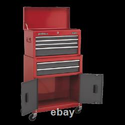 Sealey Topchest & Rollcab Combination 6 Drawer Ball Bearing Slides Red / Grey