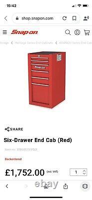 Snap on Tool Box Side Cabinet. Rare Model No. KRA4820A. 6-Drawer(withKey) Mint Cond