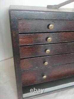 Solid Wood Vintage Engineers Engineering Toolbox Cabinet Tool Chest Drawers