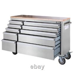 Stainless Steel 10 Drawer Work Bench Tool Box Chest Roller Cabinet Silver