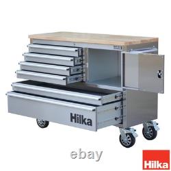 Stainless Steel 6-Drawer Tool Cabinet with Lock, Castors & 30mm Rubber Wood