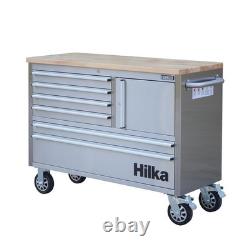 Stainless Steel 6-Drawer Tool Cabinet with Lock, Castors & 30mm Rubber Wood