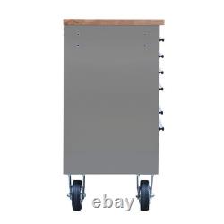 Stainless Steel 6-Drawer Tool Cabinet with Lock, Castors & 30mm Rubber Wood