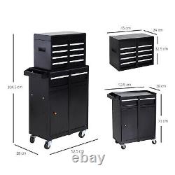 Steel 4-drawer Duo-door Rolling Large Tool Bottom Cabinet Top Chest Wheels Black