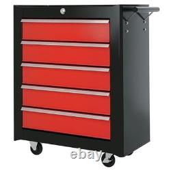 Steel 5 Drawer Tool Cabinet Lockable Trolley With Wheels/Handle/2 Keys