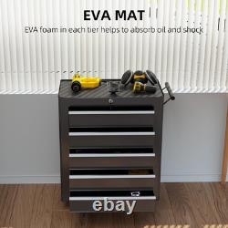 Steel 5-Drawer Tool Storage Cabinet Lockable with Wheels Handle 2 Keys