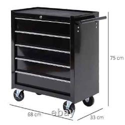 Steel 5-Drawer Tool Storage Cabinet Lockable with Wheels Handle 2 Keys Garage