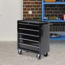 Steel 5-Drawer Tool Storage Cabinet Lockable with Wheels Handle Garage Black