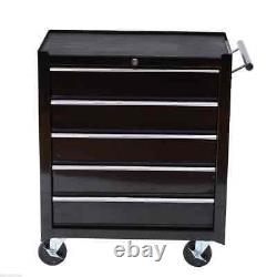 Steel 5-Drawer Tool Storage Cabinet Lockable with Wheels Handle Garage Black