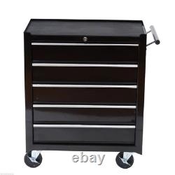 Steel 5-Drawer Tool Storage Cabinet Lockable with Wheels Handle Garage Black