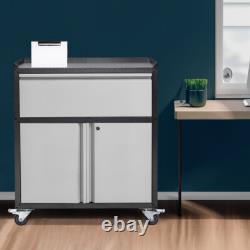 Steel Lockable Storage Cabinet 2-Door 1-Drawer Locker Tool Chest Cupboard Garage