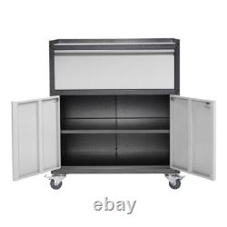 Steel Lockable Storage Cabinet 2-Door 1-Drawer Locker Tool Chest Cupboard Garage