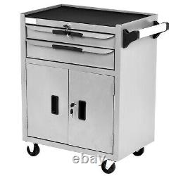 Steel Tool Chest Cart Trolley Storage Cabinet Roller Tool Box Lockable 2 Drawers