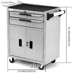 Steel Tool Chest Cart Trolley Storage Cabinet Roller Tool Box Lockable 2 Drawers