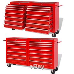 Steel Workshop Tool Trolley with 14 Drawers Lockable Durable Tool Cabinet Case