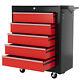 Storage Cabinet 5-drawer Tool Chest Steel Lockable With Wheels Red