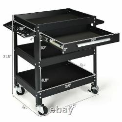 Three Tray Rolling Tool Cart Mechanic Cabinet Storage Organizer With Drawer