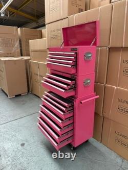 Tool Box Roller Cabinet Steel Chest 16 Drawers Pink 3pc Us Pro Tools