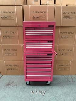 Tool Box Roller Cabinet Steel Chest 16 Drawers Pink 3pc Us Pro Tools