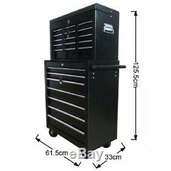 Tool Box Roller Cabinet Steel Chest 16 Drawers Workshop Pro Gloss Black