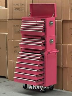 Tool Box Roller Cabinet Steel Chest 19 Drawers Pink Us Pro Tools