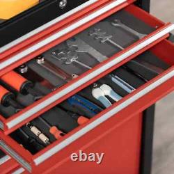 Tool Cabinet 4 Drawer Red Metal Storage Chest Trolley Roll Wheels Box Cab Black