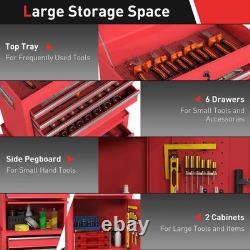 Tool Cabinet 6 Drawers Cupboard Rolling Toolbox Equipment Chest Wheel Pegboard