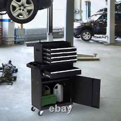 Tool Cart Equipment Storage Trolley Drawers Cabinet Wheels Garage Workshop Black