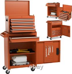Tool Chest Cabinet Lockable Drawers Wheels Metal Storage Unit 2in1 Garage Box