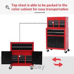 Tool Chest, Metal Tool Cabinet on Wheels with 6 Drawers, Pegboard, Top Chest