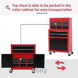 Tool Chest, Metal Tool Cabinet on Wheels with 6 Drawers, Pegboard, Top Chest