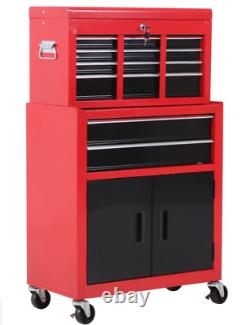 Tool Chest, Metal Tool Cabinet on Wheels with 6 Drawers, Pegboard, Top Chest UK