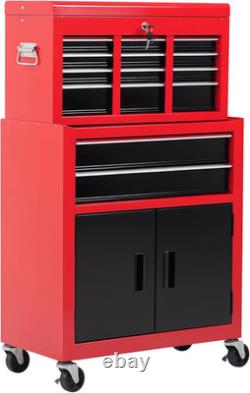 Tool Chest, Metal Tool Cabinet on Wheels with 6 Drawers, Pegboard, Top Chest and