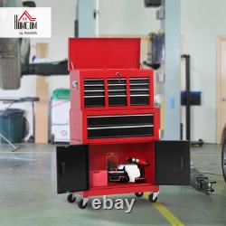 Tool Chest, Metal Tool Cabinet on Wheels with 6 Drawers, Pegboard, Top Chest and