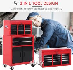 Tool Chest, Metal Tool Cabinet on Wheels with 6 Drawers, Pegboard, Top Chest and