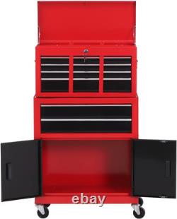 Tool Chest, Metal Tool Cabinet on Wheels with 6 Drawers, Pegboard, Top Chest and