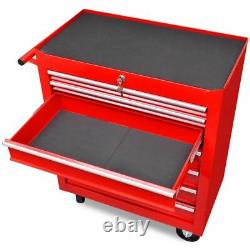 Tool Chest Trolley With 7 Drawer Red Metal Mobile Roll Wheels Cabinet Storage