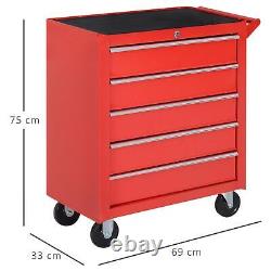 Tool Trolley Cabinet with 5 Drawers Lockable Garage Storage Tools Organiser Red