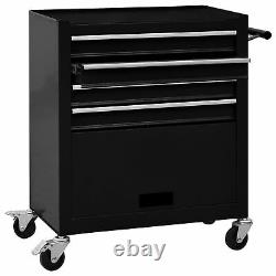 Tool Trolley with 4 Drawers Steel Black Workshop Tool Cabinet Chest K1Y5