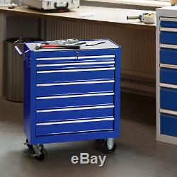 Tool cabinet cart workshop wheel trolley tray ball bearing slides 7 drawer blue