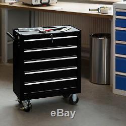 Tool cart 5 drawer workshop trolley tools cabinet steel chests box roller Black