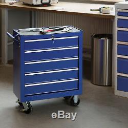 Tool cart 5 drawer workshop trolley tools cabinet steel chests box roller blue