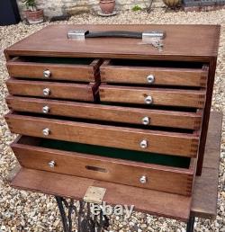 UNION 7 Drawer Engineers Cabinet Toolmakers Toolbox Tool Box 2 Keys Wood Vintage