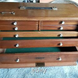 Union 7 Drawer Original Engineer Wooden Tool Chest Cabinet Toolbox With Key