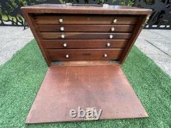 Union Wooden 5 Drawer Engineers Tool Makers Tool Box Cabinet Chest Vintage Store