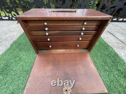 Union Wooden 5 Drawer Engineers Tool Makers Tool Box Cabinet Chest Vintage Store
