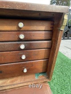 Union Wooden 5 Drawer Engineers Tool Makers Tool Box Cabinet Chest Vintage Store