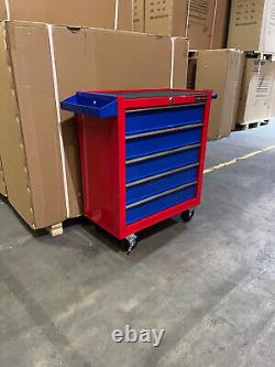 Us Pro Tools Red Blue Steel Chest Tool Box Roller Cabinet 5 Drawers