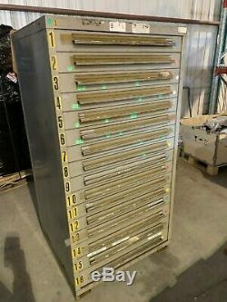 Used Stanley Vidmar style 16 Drawer cabinet tool parts storage