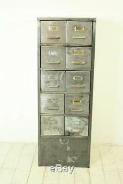 VINTAGE INDUSTRIAL STRIPPED METAL FILING CABINET TOOL CHEST DRAWERS #1296a